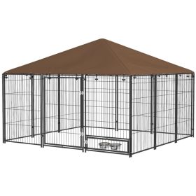 Outside Dog Kennel, 6.9 x 4.6 x 5 Puppy Play Pen with Canopy, Garden Playpen Fence Crate with Rotating Bowl, Black (Option: Black-695x175x1240 mm)