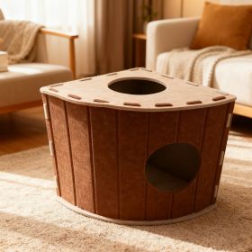 Four-Season Felt Fan-Shaped Cat Villa, Enclosed Large Scratch-Resistant Calming Pet Bed, Warm Deep Sleep Cat House For Multi-Cat Families Indoor (Option: Coffee)