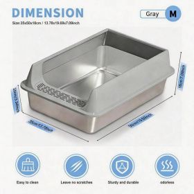 Stainless Steel Cat Litter Box, Large Open Top Litter Box With Anti Splash High Sides, Anti Tracking Pedal, Easy To Clean, Non Stick, Odor Resist (Option: M10-Gray)