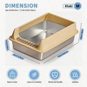 Stainless Steel Cat Litter Box, Large Open Top Litter Box With Anti Splash High Sides, Anti Tracking Pedal, Easy To Clean, Non Stick, Odor Resist (Option: M10-Khaki)