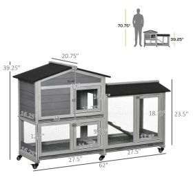 Wooden Mobile Rabbit Hutch With Wheels, Run Box, Slide-out Tray, Ramp (Option: Light Grey Black)