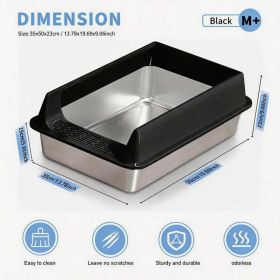 Stainless Steel Cat Litter Box, Large Open Top Litter Box With Anti Splash High Sides, Anti Tracking Pedal, Easy To Clean, Non Stick, Odor Resist (Option: M15-Black)