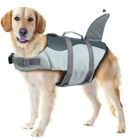Dog Life Jacket Shark; Dog Lifesaver Vests with Rescue Handle for Small Medium and Large Dogs; Pet Safety Swimsuit Preserver for Swimming Pool Be (colour: silver grey, size: L)