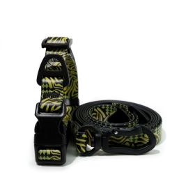 Trendy Printed PVC Dog Leash & Collar Set | Waterproof Heavy Duty Pet Lead (Pattern: Green Zebra Print, size: S)