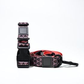 Trendy Printed PVC Dog Leash & Collar Set, Waterproof Durable Pet Lead with Unique Pattern, Adjustable for Small Medium Large Dogs (Pattern: Red 3D Cube, size: L)