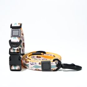 Trendy Printed PVC Dog Leash & Collar Set, Waterproof Durable Pet Lead with Unique Pattern, Adjustable for Small Medium Large Dogs (Pattern: Beige Fish Print, size: L)