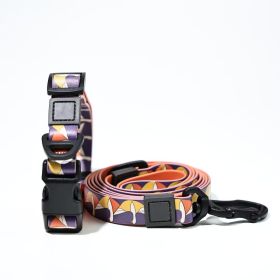 Trendy Printed PVC Dog Leash & Collar Set, Waterproof Durable Pet Lead with Unique Pattern, Adjustable for Small Medium Large Dogs (Pattern: Purple Geometric Fan, size: S)
