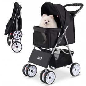 4 Wheel Pet Stroller for Small Dogs Cats up to 33 LBS (Color: Black)