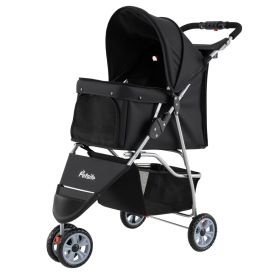 3 Wheel Pet Stroller for Small Dogs Cats up to 33 LBS (Color: Black)