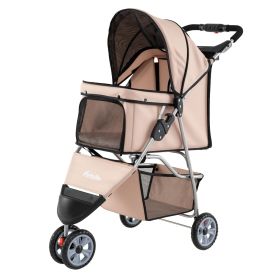 3 Wheel Pet Stroller for Small Dogs Cats up to 33 LBS (Color: Beige)