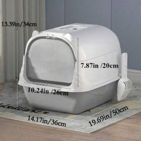 Fully Enclosed Cat Litter Box With Hood And Handle Durable With Flap On Front (Option: HAND GREY)